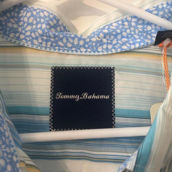 Tommy Bahama Large Button Down‎ Striped Men's Shirt Blue and White - Picture 4 of 8